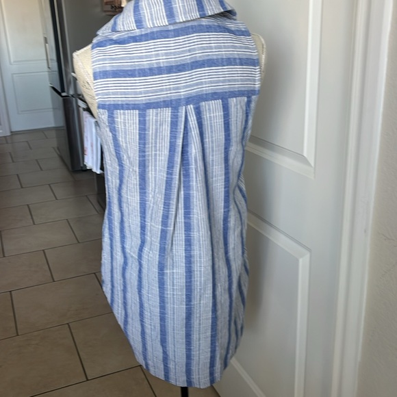 Lulus Spend the Time blue & white cotton striped button up sleeveless tank dress - Picture 5 of 7
